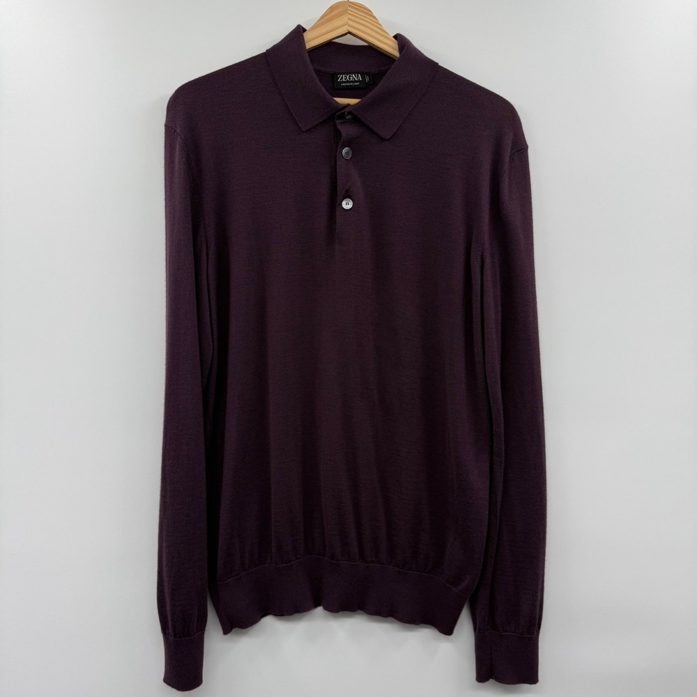 Flaws! Zegna Cashseta burgundy Cashmere silk Knit Polo Shirt medium